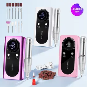 45,000 RPM Professional Nail Drill Kit with 12 Drill Bits & 56 Sanding Bands, LCD Display, Rechargeable Electric Nail File for Acrylic, Gel Nails, Manicure & Pedicure, Salon & Home Use