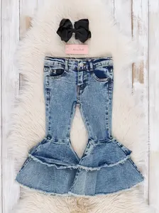 Dark Wash Denim Double Tier Bell Bottom Pants