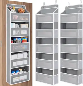 Over The Door Organizer, 5 Shelf Hanging Door Storage with Large Pockets & Side Mesh, Heavy Duty 44LB Load Behind Door Organizer for Bedroom, Bathroom, Nursery, Pantry (Grey)