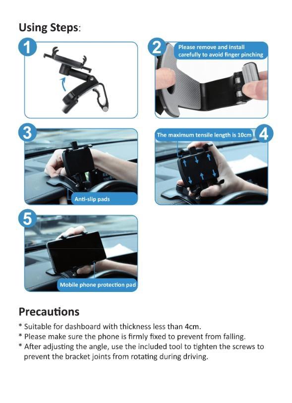 360 Degree Rotation Dashboard Car Phone Holder - Multifunctional One Hand Operation Clip Design Phone Mount Suitable 4-6.5 inch phones - Car accessories