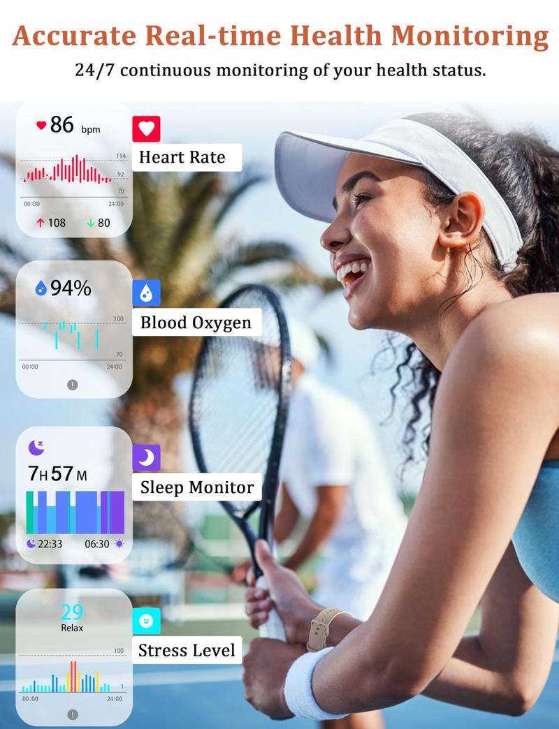 LANGSDOM Smart Watch for Women and Men, Call and Alexa with SMS Push, Answer Calls, Voice Assistant, Sports Watch 100+ Sports Modes for Android and iPhone Sports Smart Watch Wearable Adjustable Automatic Button Monitoring Silicone Tracker Water Proof