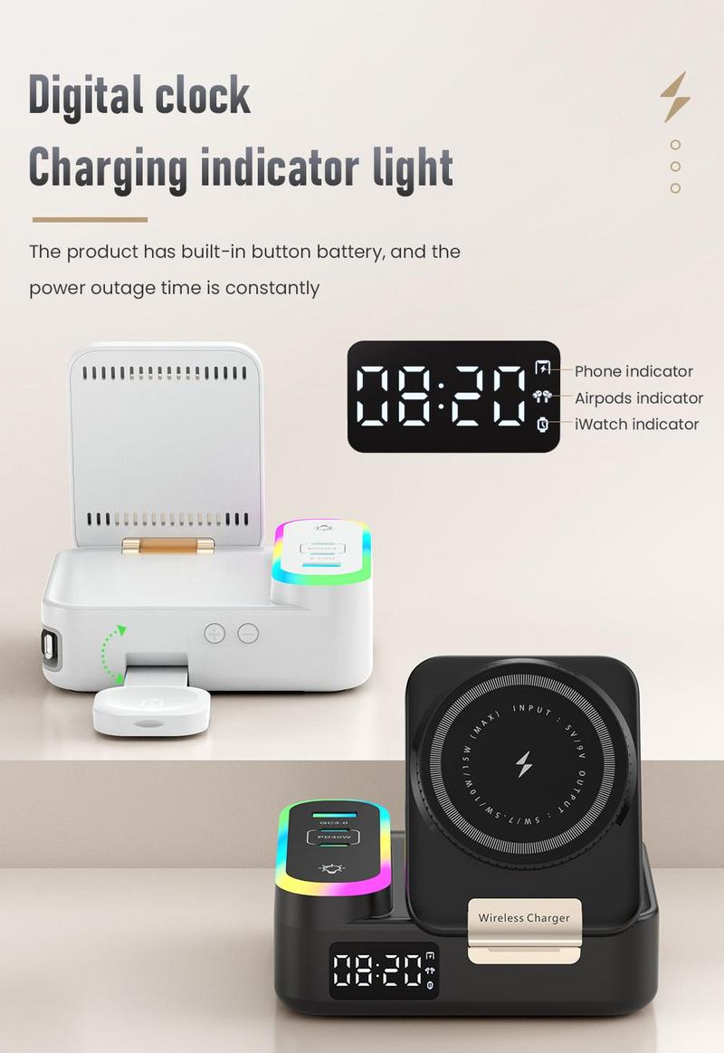 2026 8-in-1 FoldaWireless Charging Station Magnetic Charger for Smartphones Smartwatches & Earbuds Compatible with iPhone Apple Watch & More Compact Portable Device Charging Station Black Folding Electronic