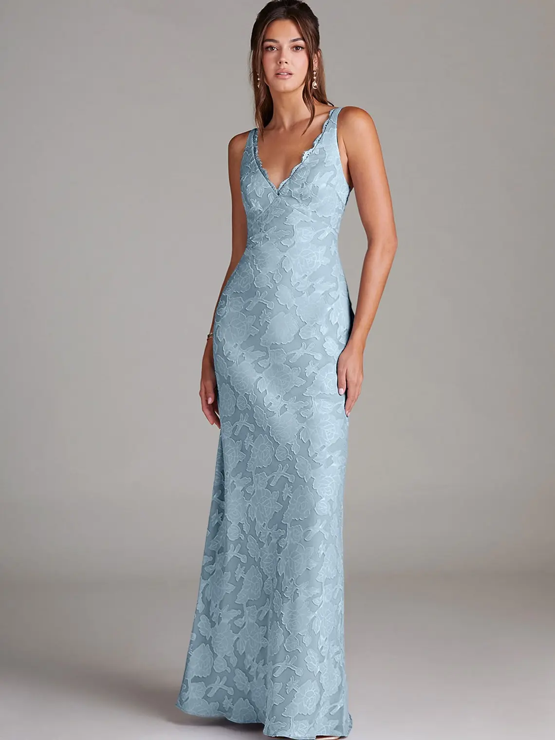 AZAZIE Tianna Women's Sleeveless Floral Burnout Sheath Dress, V-Neck Formal Evening Gown with Lace for Wedding Guests & Parties