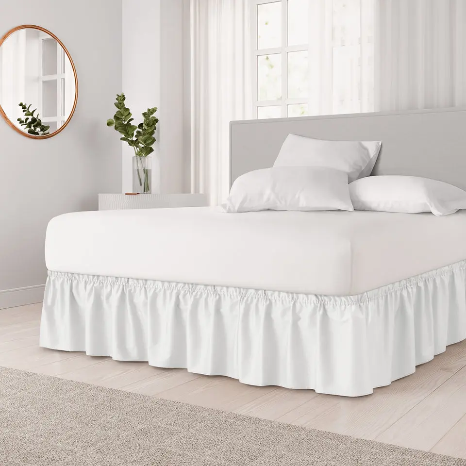 CGK | EZwrap Bedskirt - Ruffled Wrap-Around 15" Elastic Bed Skirt – No Mattress Lifting, Hides Under-Bed Clutter, Bedroom Storage Hack