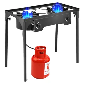 Giantex 150,000 BTU Cast iron Outdoor Double Burner Stove,Portable Dual Propane Grill Burner Stove for Camping Picnic Cookout, Cooker Turkey  Outdoor Patio Picnic Stove Stand BBQ Grill, Propane Gas Stove