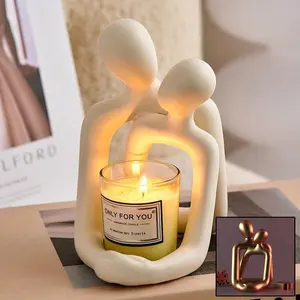 Heartwarming Loving Couple Resin Statue - Modern Simple Design in Milky White & Gold - Perfect for Bookshelves, Office Desks, Nightstands - Valentine's Day Gift Decor Plastic Plastic Decor