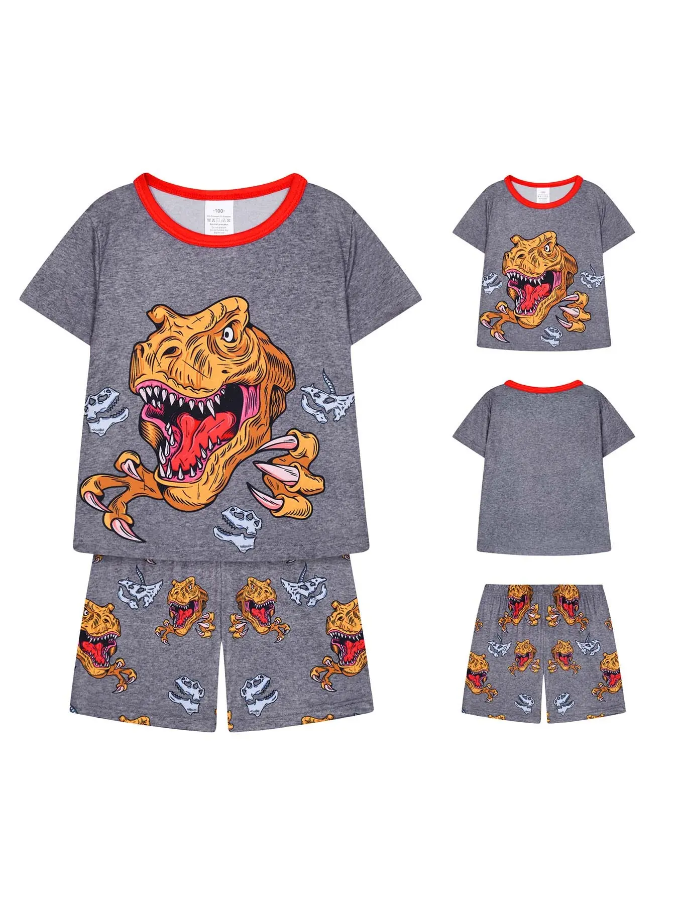 2-Piece Short Sleeve Fitted Pajama Set Matching Sets Pjs Pajama Pattern with Dinosaur Fossil Print, Soft Comfortable Casual Elastic Homewear Nightwear Outfit Loungewear Home Sleepwear for All Seasons Matching Pajamas Set