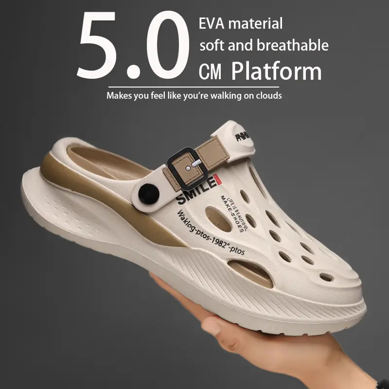 Men's Clog Fashion Slippers - Summer Outdoor Footwear, Thick Non-Slip Sole, Odor-Resistant, Durable, Quick-Drying, Soft Breathable Beach Shoe for Casual Walking Wear