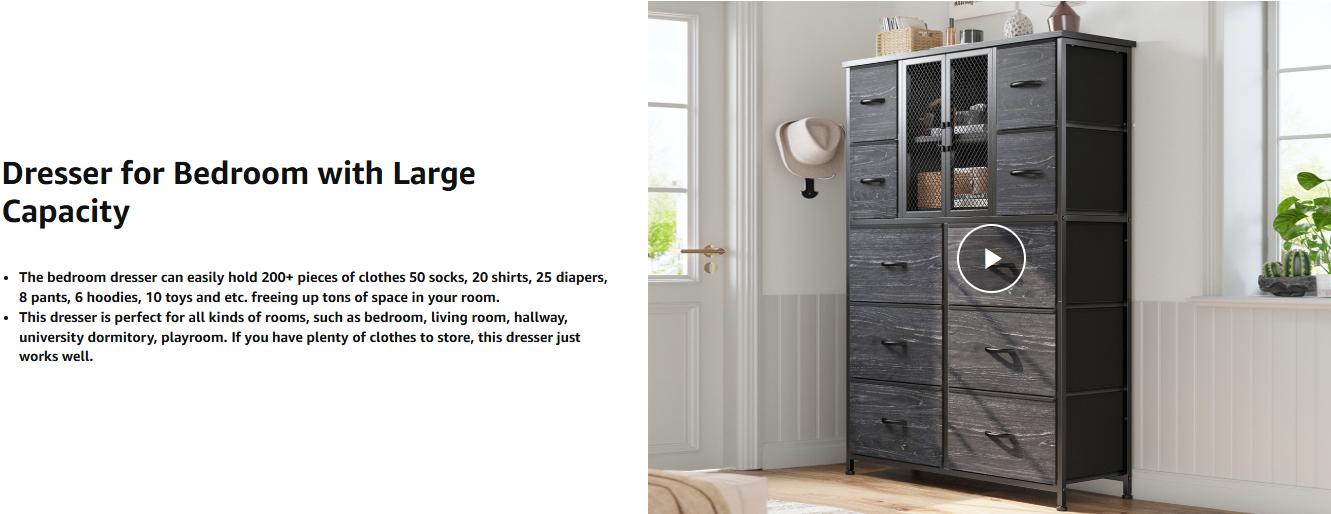 【Storage Cabinet】Raybee Heavy-Duty 10 Drawers Dresser for Bedroom,Thickened Board Material,Fabric Tall Dresser & Chests of Drawers with Metal Mesh Door,Organizer,drawerstorage in Cabinet,homedecor Furniture,easy assemble,38"W x 11.81"D x 48.1"H
