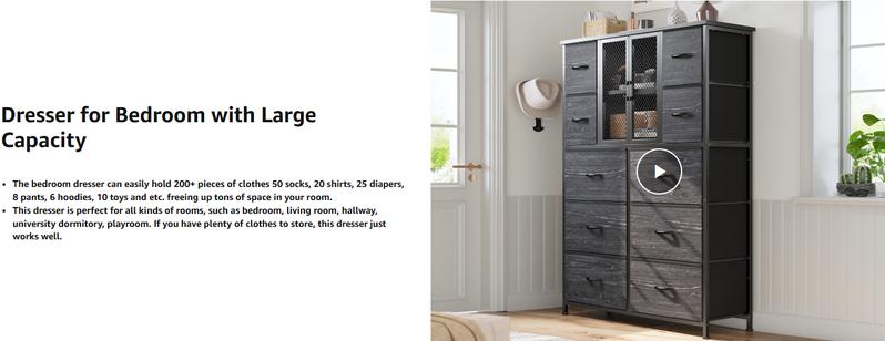 【Storage Cabinet】Raybee Heavy-Duty 10 Drawers Dresser for Bedroom,Thickened Board Material,Fabric Tall Dresser & Chests of Drawers with Metal Mesh Door,Organizer,drawerstorage in Cabinet,homedecor Furniture,easy assemble,38"W x 11.81"D x 48.1"H