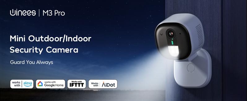 Winees security camera M3pro--Best Smart Security Camera on TikTok, Wired 2K-4MP Color night version,600 lumen spotlight,Dog/Cat/Pets/Baby/Security System,Indoor/Outdoor IP65-Rated, WiFi,