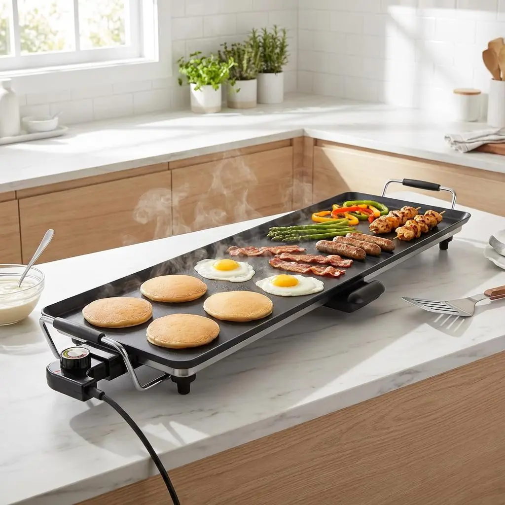 AORAN 36-in Tabletop Grill - Aluminum Handle Indoor Smokeless Electric Teppanyaki Griddle and Grill with Adjustable Temperature for BBQ Cooking, Indoor Grill Griddle
