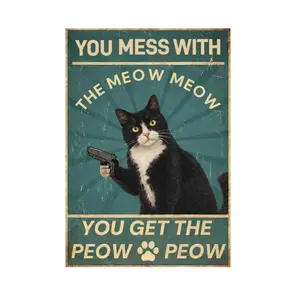 Vintage tuxedo cat Decorative Plaque, Humorous Tin Wall Hanging, 8x12 inch, Perfect for Pet Owners, Door Sign, Decorative for Bedroom, Cafe, or Kitchen, Gift for Cat Lovers