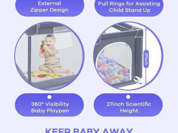 Baby Playpen, Indoor and Outdoor Playard, Play Pens for Kid Activity Center, Sturdy Safety Baby Fence with Breathable Mesh for Toddler playpen