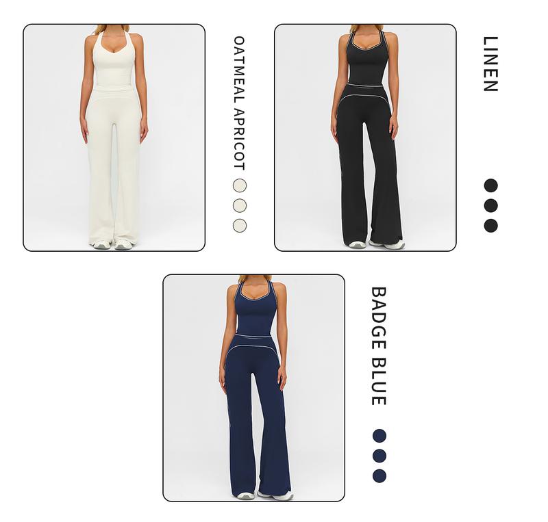 MFVIM Women's Sporty Tracksuit Set - Casual Two-Piece Athletic Wear, 78% Nylon 22% Spandex, Ideal for Gym & Daily Activities, H-Shaped Back Design, Bell-Bottom Pants