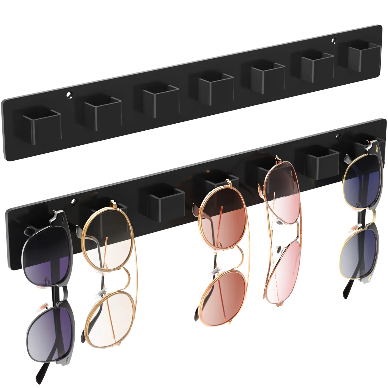 MaxGear 2-Pack Acrylic Wall-Hanging Sunglasses Organizer - Smooth Installation, Space-Saving House Organizers for Closet Door, Glasses Vanity - Alternative to Door-Mounted Jewelry Boxes (Ideal Gift for Daughters, Home Organization Enthusiasts)