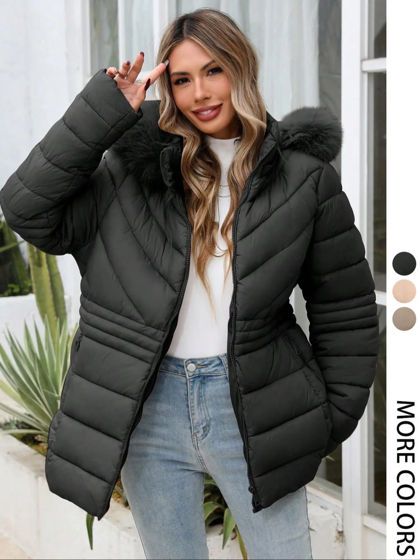 Women's Plus Size Winter Comfortable Cotton Jacket, Commuter Simple Casual Fall & Winter Mid-Length Hooded Warm Coat, Long Sleeve Fitted Style Outerwear, Quilted Puffer Coat, Quilted Puffer Jackets