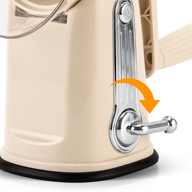 SUSTEAS Rotary Cheese Grater with Handle - Comes with 5 Blades, Powerful Suction Cup Base, Comes with Blade Storage Box Cutlery Kitchen Utensil Stainless Steel-Black Vegetable Cutting Slicer