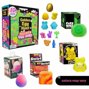 5 Pack Assortment-NeeDoh style Easter Fun Bundle : Golden Egg Hunt, Dippin' Eggs, Jelly Bunny, Fuzz Ball, Nice Cube - Groovy Gift for Kids 3+