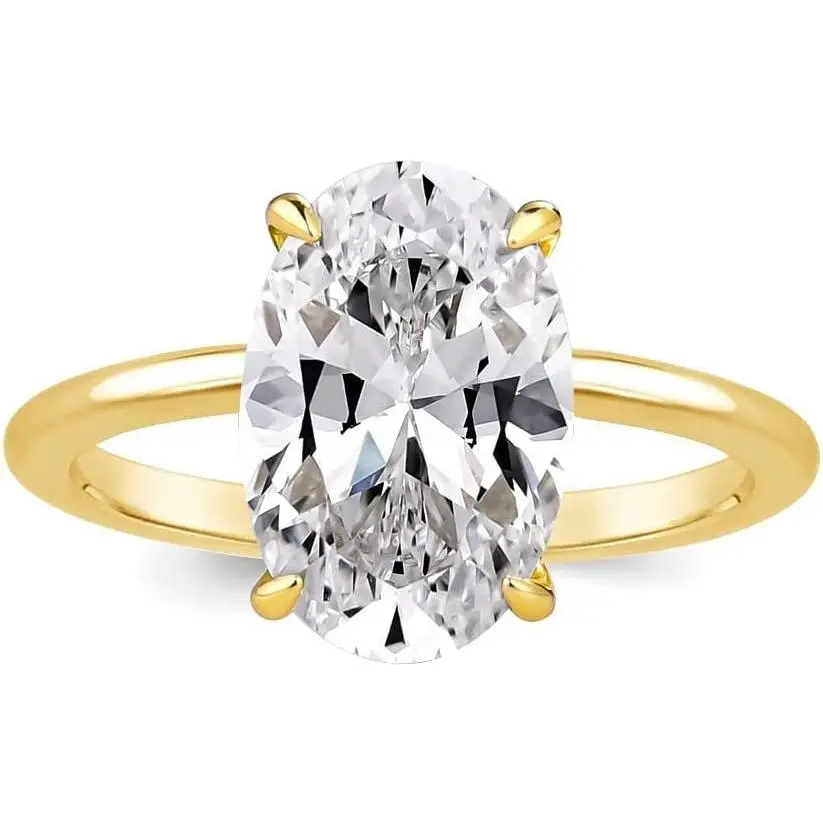 Effinny Female 3.5 Carat Highest Grade Hand-Polished Elongated Oval Cut Faceted Stones 925 Sterling Silver Gold-Plated New Design Engagement & Promise Ring