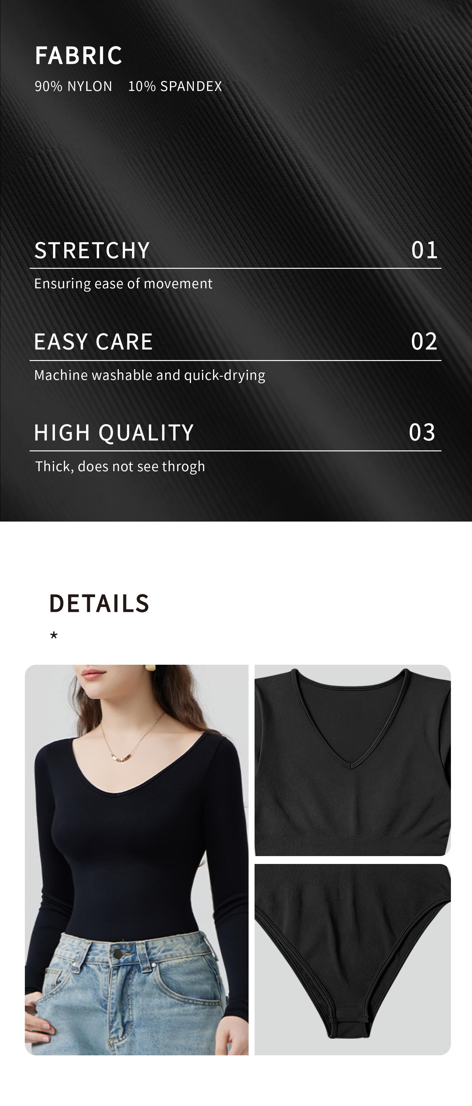 OQQ Women's 2 Piece Ribbed Bodysuit Sexy V Neck Long Sleeve Womenswear Comfort Basic SpringStatements