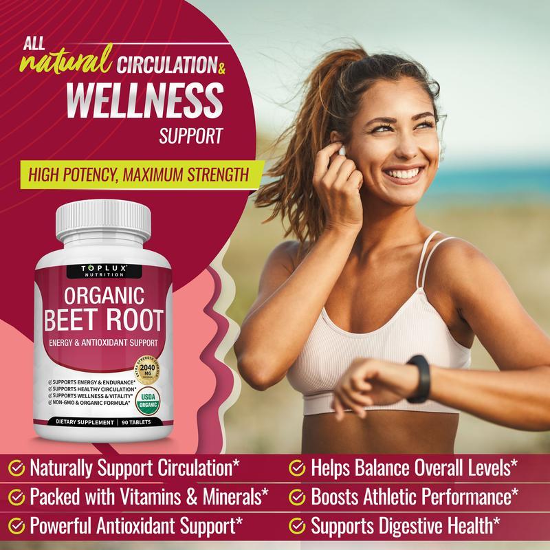 Toplux Organic Beet Root Tablets - Nitric OxideBooster Beetroot Supplement 2040mg