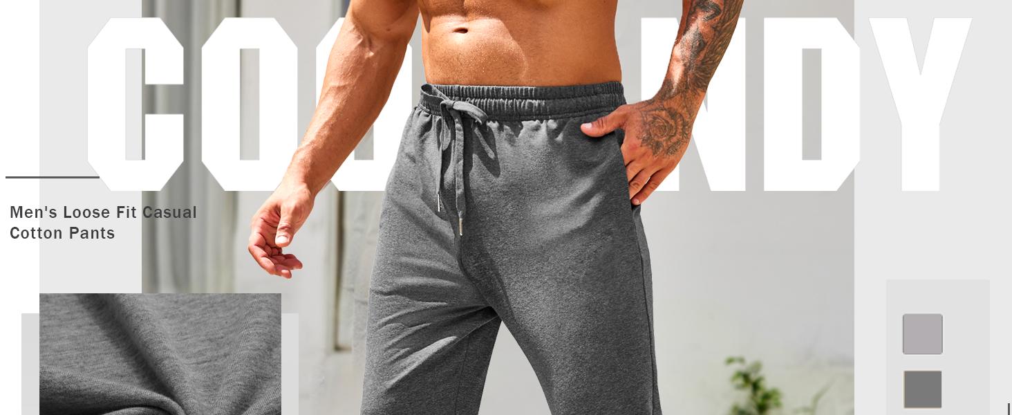 COOFANDY Men's Cotton Sweatpants Open Bottom Lounge Pants Lightweight Casual Jogger Pants with Pockets - For Sports/Casual/Gym/Outdoor Menswear Stylish Basic Day Elastic Loose Track Pants