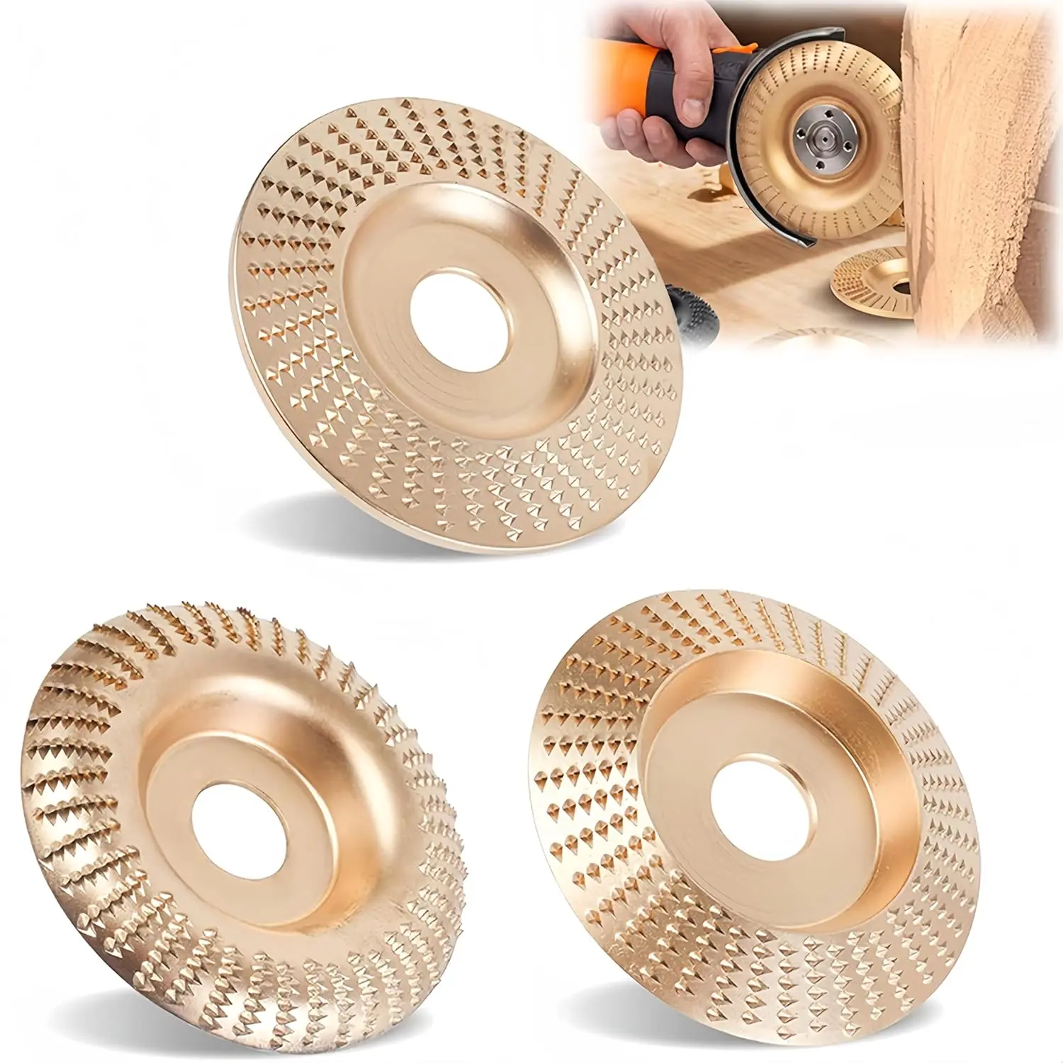 3PCS Wood Carving Disc Set for 4" or 4 1/2" Angle Grinder with 5/8" Arbor, Wood Sanding Disk Grinding Wheel, Stump Grinder Attachments for Wood Cutting Shaping