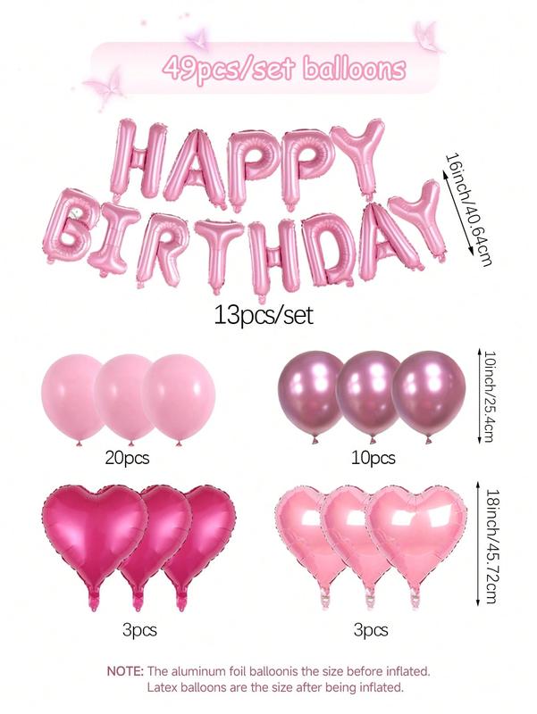 49 Pcs Pink Birthday Decorations Balloon Set with Heart Balloons and Metallic Pink Balloons, 16 Inch Pink Birthday Decor for Party, Baby Shower, Bridal Shower, Wedding, Photo Backdrop