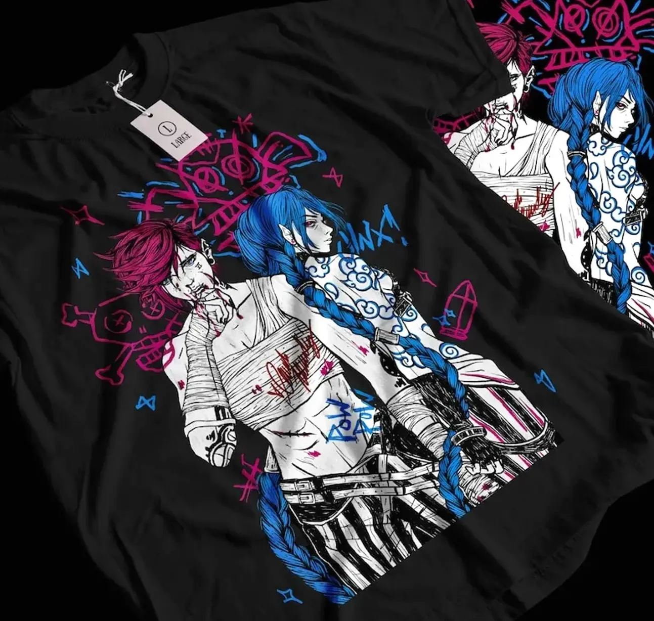 Jinx Arcane Vi T-Shirt Anime Janpanese Cartoon Graphic Shirt All Size 5G5