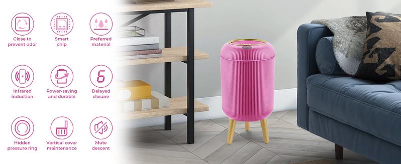 Pukomc Motion Sensor Trash Can with Lid, Touchless Waterproof Garbage Bins for Kitchen, Bathroom, Bedroom, Living Room, Office, Outdoor (Pink) Storage Container trash cans for kitchen household items