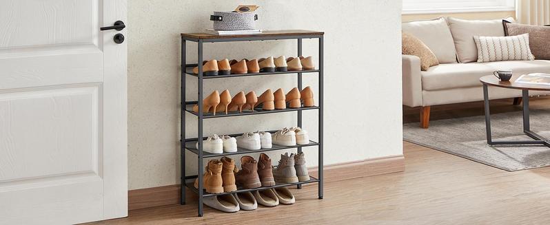 SONGMICS HOME Shoe Rack , Shoe Storage Shelves, 16-20 Pairs Shoe Organizer, Sturdy Wooden Top Steel Frame, Free Standing, Industrial