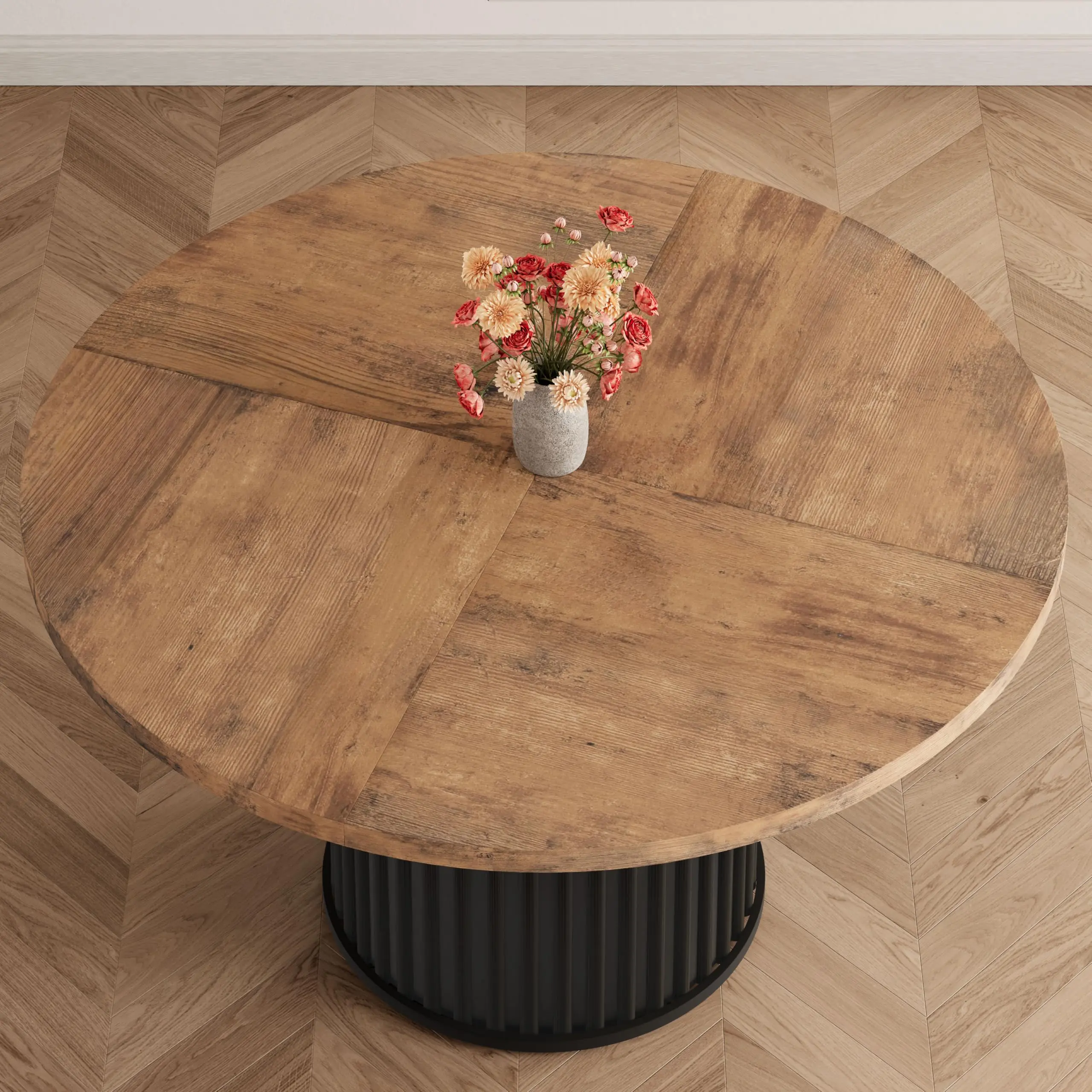 47" Farmhouse Round Dining Table, Sturdy Waveform Metal Pedestal Base Furniture for 4-6 People, Indoor Kitchen & Dining Room Tables, Dining Tables