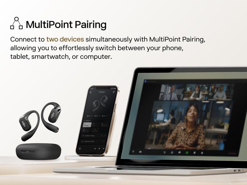 SHOKZ OpenFit 2 Open-Ear Headphones with True Wireless Bluetooth, Microphone, 48 Hours of Playtime, Fast Charging, IP55 Water-Resistant