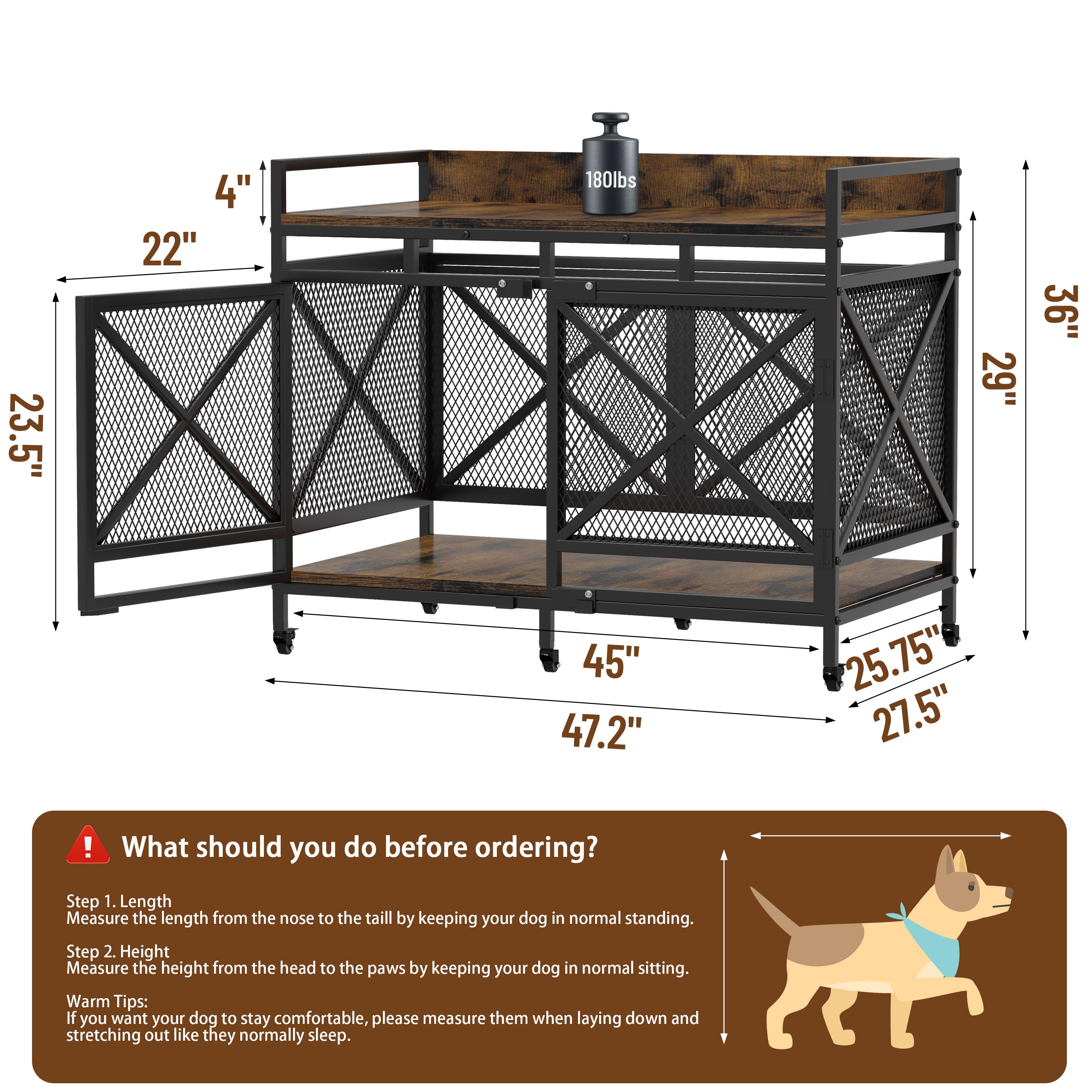 【SpringGlowUp】COZPAW Large Dog Crate Furniture, 48/52/71/78/86Inch Wooden Dog Kennel for XLarge Dogs, Heavy Duty Dogs Furniture Indoor Wire Dog Cage with Caster Wheels, Decorative Pet House End Table, Brown