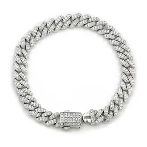 925 Silver Moissanite 8MM Cuban Links Bracelet Micro Diamond Prong Cuban Bracelet Hip Hop Jewely for Men Women