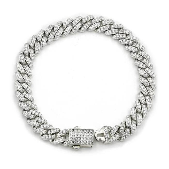 925 Silver Moissanite 8MM Cuban Links Bracelet Micro Diamond Prong Cuban Bracelet Hip Hop Jewely for Men Women