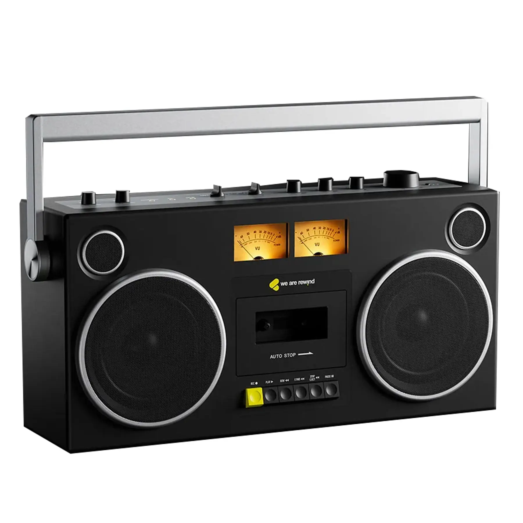 We Are Rewind GB-001 Vintage Gadgets Rechargeable Wireless Stereo Cassette Boombox Audio Player with Bluetooth, Recording, Mics, Adjustable Settings, Sturdy Build, Push Button Controls