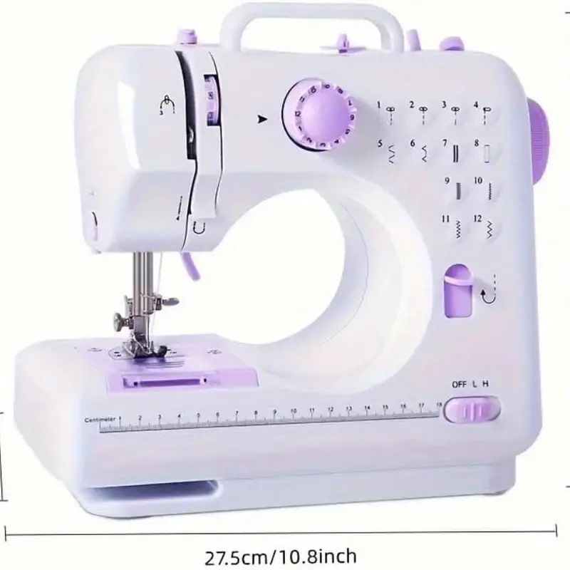 Portable Mini Electric Sewing Machine – 12 Built-in Stitches, 2-Speed Control, Foot Pedal Operation, Built-in Light, Storage Drawer & Complete Sewing Kit – Perfect for Beginners & Home Use (Purple)