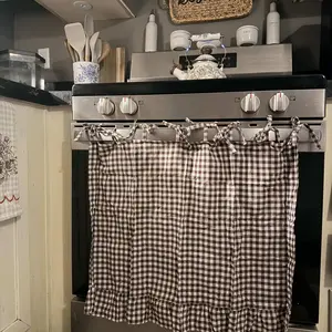 Cottagecore Farmhouse Oven Skirt and Stove Top Cover - Black and White Gingham Pattern Kitchen Decor with Ruffles, Dustproof Design, Household Dust Cover, Hob Cover