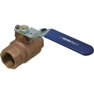 NIBCO 1-1/4" Bronze Full Port 2-Piece Inline 1-Way Flow Ball Valve, FNPT x FNPT Ends, Locking Lever Handle, 600 WOG, 150 WSP NL951LB, Inline - One Way Flow