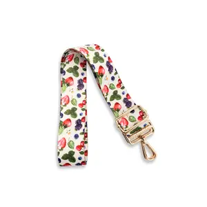 Berry Blossom Strap - Adjustable 32-58" Length, 1 1/2" Wide, Gold Hardware, Custom Printed Fruity Design, Picnic Collection
