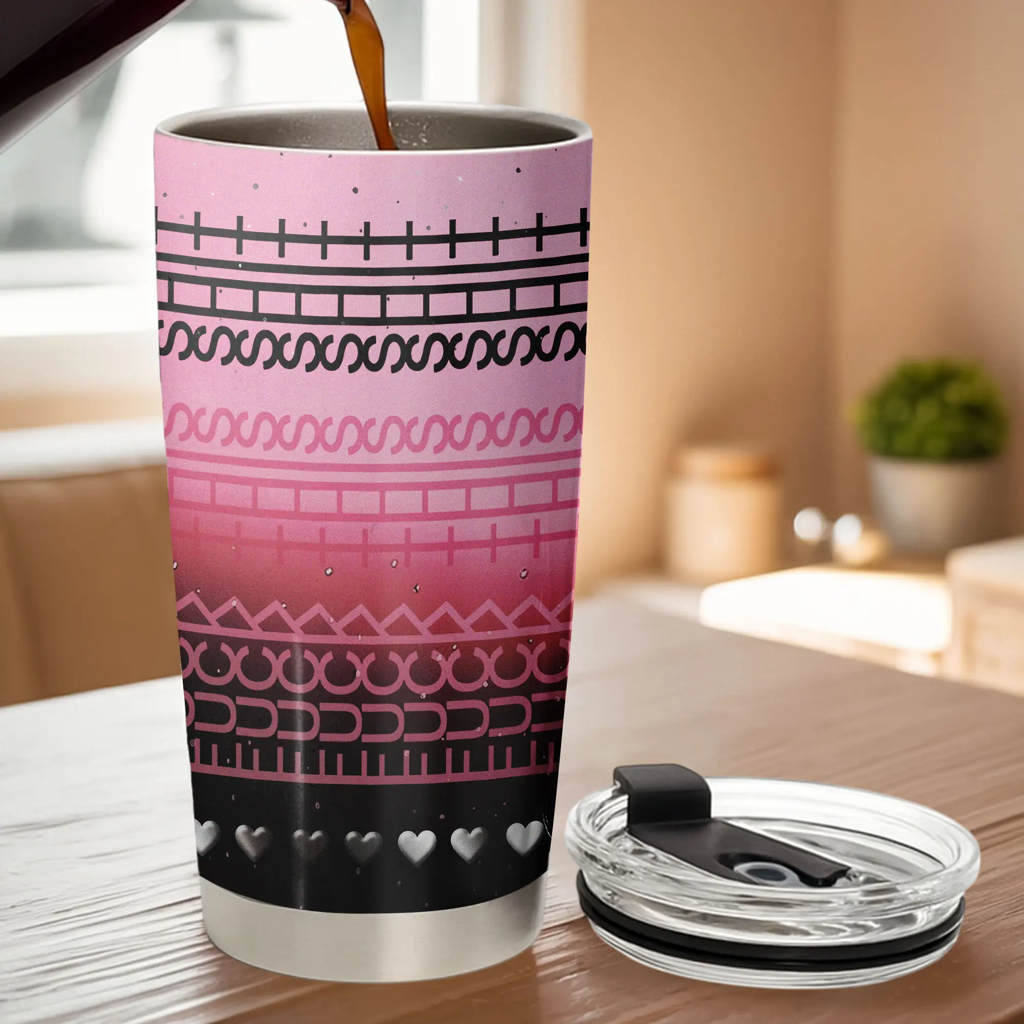 20oz Tapered Stainless Steel Insulated Vacuum Flask Mug, Watercolour Stripes Ombre Pink with Hidden Letters & Portable Lid, Sarcastic-Subtle Gift for Adults Fit for Car Cup Holders (Kitchenware Drinkware), Insulation, Anti-Scalding