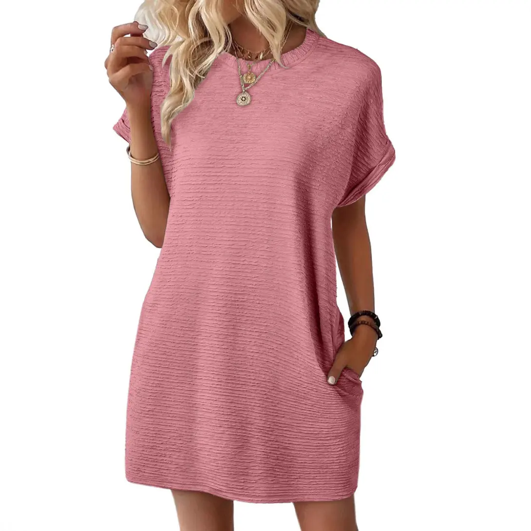 Women's 2026 Summer Textured T-Shirt Dress - Loose Oversized Crewneck Mini Dress with Pockets - Lightweight Breezy Sun Dress for Vacation & Daily Wear - TikTok Shop Women's 2026 Summer Textured T-Shirt Dress - Loose Oversized Crewneck Mini Dress with Pockets - Lightweight Breezy Sun Dress for Vacation & Daily Wear - TikTok Shop