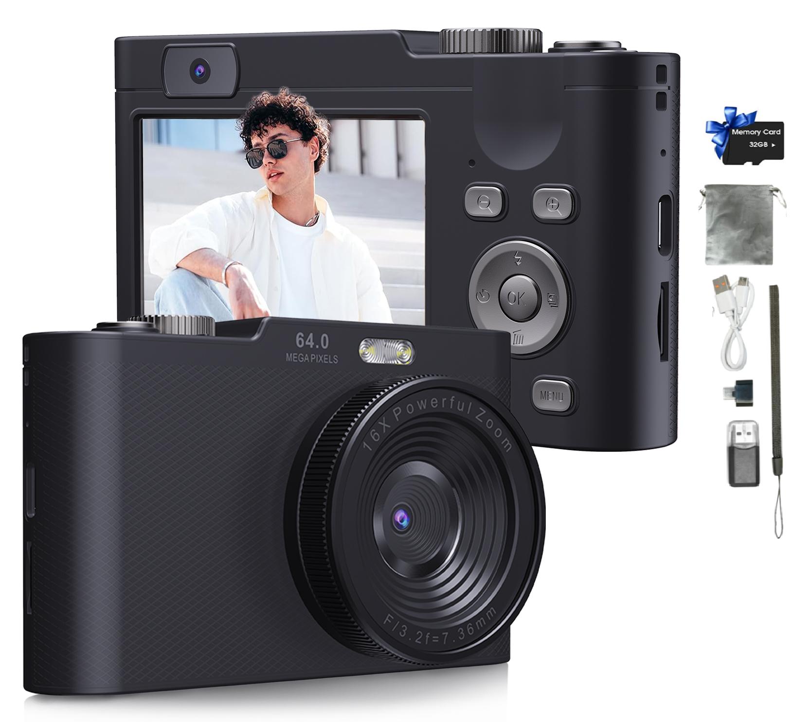 W&O Digital Camera,Portable CCD Cameras Gifts,HD Digital Video Cameras Toddler,Portable Toy 3-10 Ages Girls Boys,32GB TF Card Rechargeable Wireless