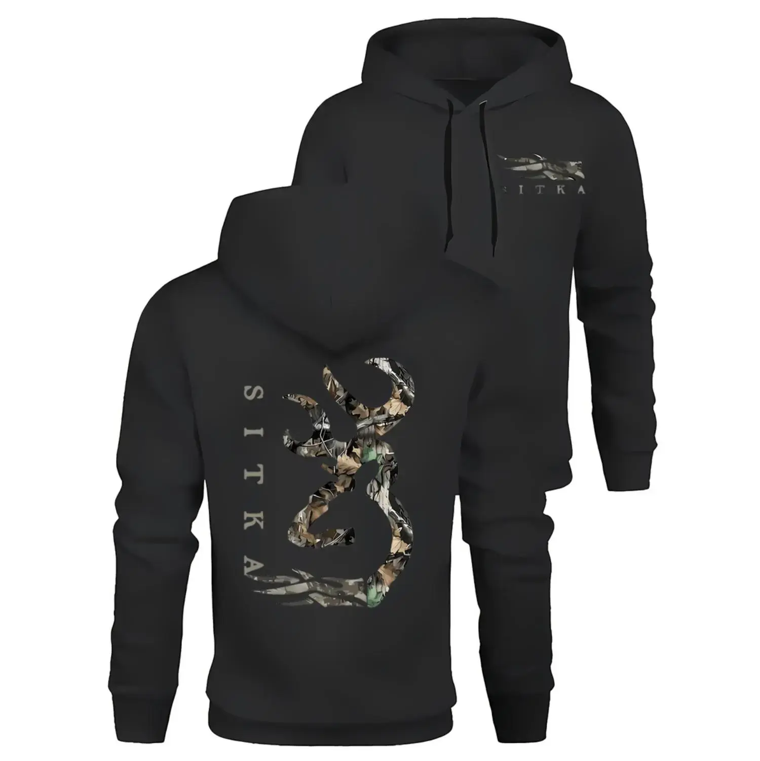 Stylish Sitka Print Men’s Casual Hoodie – Cozy Long Sleeve Sweatshirt for Autumn & Winter Fashion, Comfortable Pullover Hoodie, Warm Everyday Menswear Top for Casual & Outdoor Wear