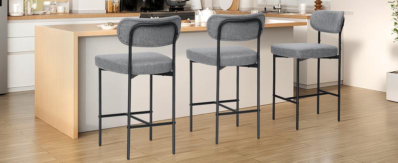 HOMMPA 24'' Bar Stools Set of 2 Fabric Counter Height Barstools Set Upholstered Modern Bar Stools Chairs with Back Metal Legs for Kitchen Island Counter Grey