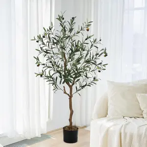 4FT Artificial Olive Trees, Imitation Silk Olive Trees for Home Office Living Room Decoration with Natural Wood Trunk and Lifelike Fruits Decorative Plant Ornaments