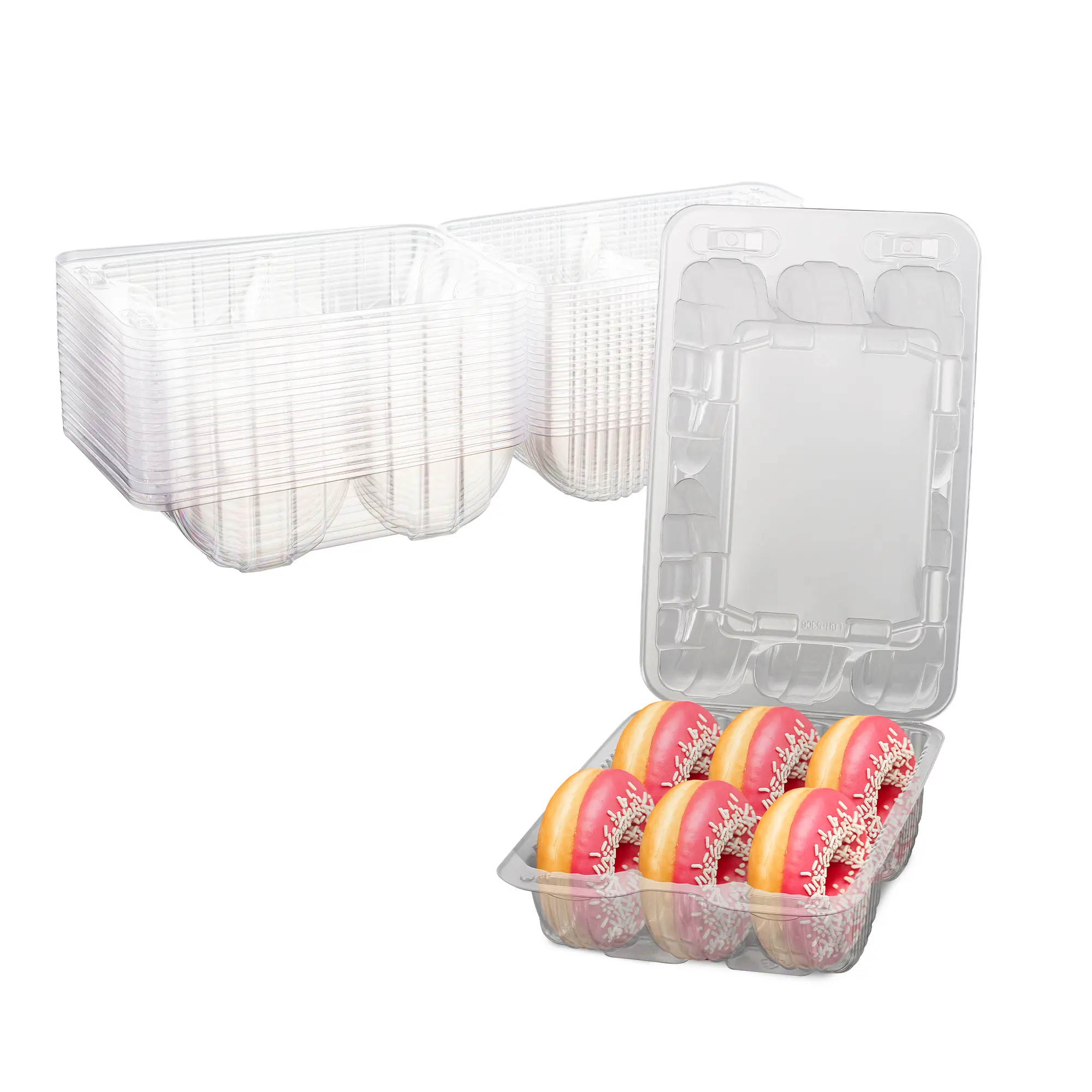 MT Products Clear Plastic Donut Containers with Hinged Lid - Made in the USA