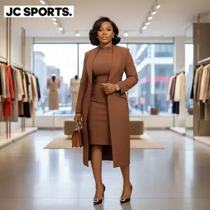 Women's Elegant 2-Piece Set with Long Blazer Coat and Long Dress - Full Sleeve Formal Streetwear Suit Perfect for Office Work OL Outfits Winter Collection 2025 African Style Fashion Womenswear Professional Attire